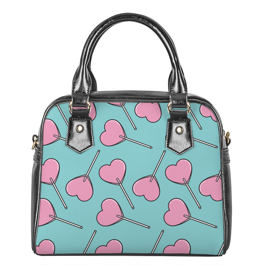 Pink Heart Lollipop Pattern Print Shoulder Handbag