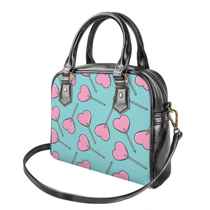 Pink Heart Lollipop Pattern Print Shoulder Handbag