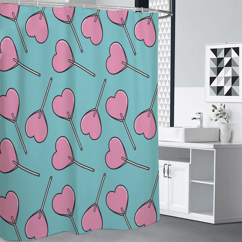 Pink Heart Lollipop Pattern Print Shower Curtain
