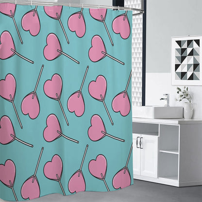 Pink Heart Lollipop Pattern Print Shower Curtain