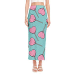 Pink Heart Lollipop Pattern Print Side Slit Maxi Skirt