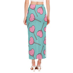 Pink Heart Lollipop Pattern Print Side Slit Maxi Skirt