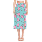 Pink Heart Lollipop Pattern Print Side Slit Midi Skirt