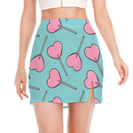 Pink Heart Lollipop Pattern Print Side Slit Mini Skirt
