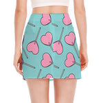 Pink Heart Lollipop Pattern Print Side Slit Mini Skirt