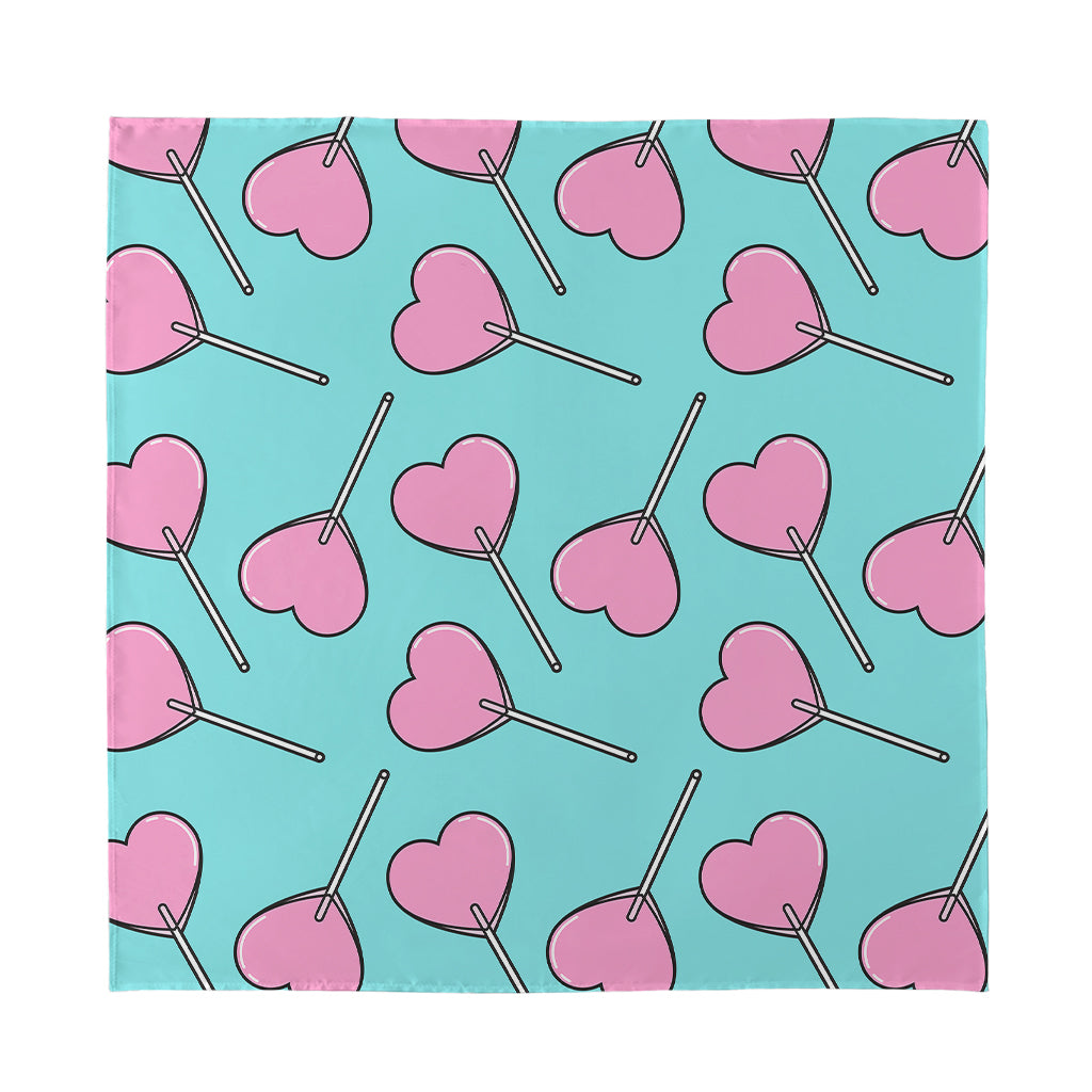 Pink Heart Lollipop Pattern Print Silk Bandana