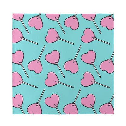 Pink Heart Lollipop Pattern Print Silk Bandana