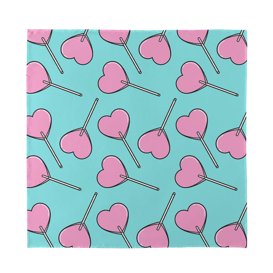 Pink Heart Lollipop Pattern Print Silk Bandana