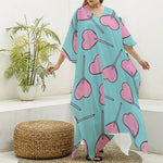 Pink Heart Lollipop Pattern Print Silk V-Neck Kaftan Dress