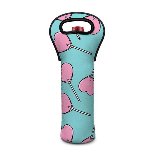 Pink Heart Lollipop Pattern Print Single Neoprene Wine Tote