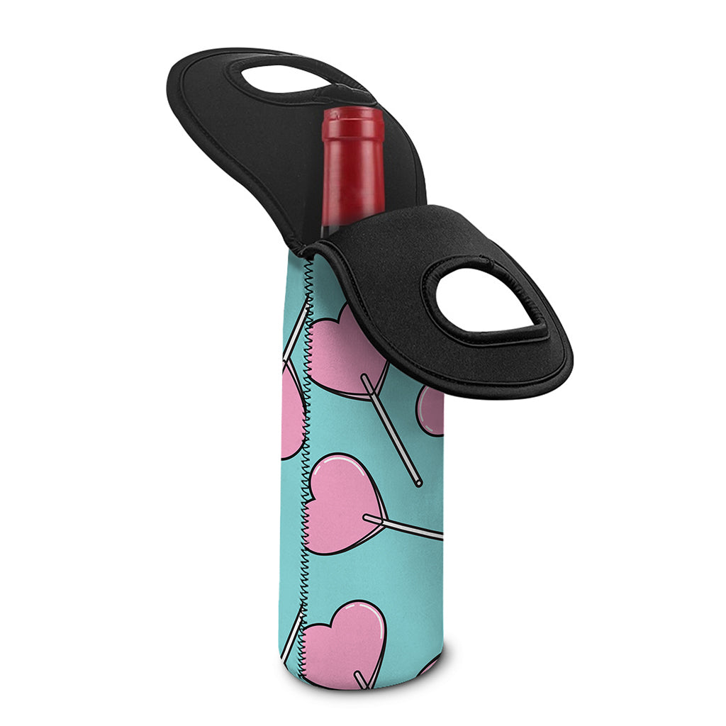 Pink Heart Lollipop Pattern Print Single Neoprene Wine Tote