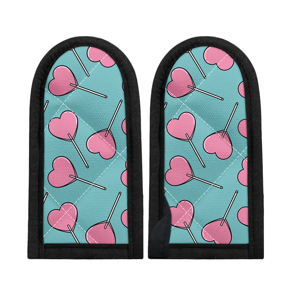 Pink Heart Lollipop Pattern Print Skillet Handle Cover