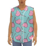 Pink Heart Lollipop Pattern Print Sleeveless Baseball Jersey