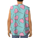 Pink Heart Lollipop Pattern Print Sleeveless Baseball Jersey