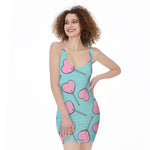 Pink Heart Lollipop Pattern Print Sleeveless Bodycon Dress
