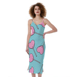Pink Heart Lollipop Pattern Print Slim Fit Midi Cami Dress