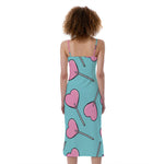 Pink Heart Lollipop Pattern Print Slim Fit Midi Cami Dress