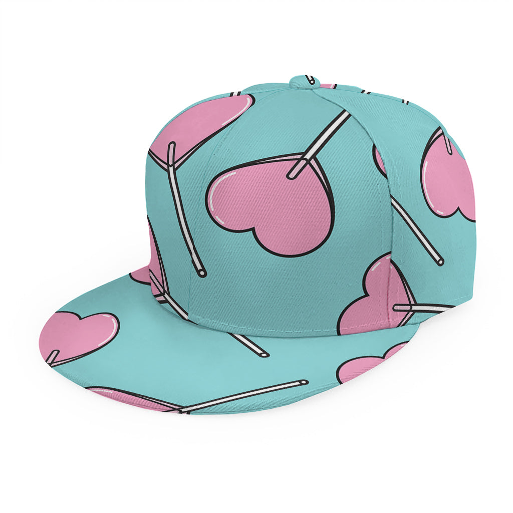 Pink Heart Lollipop Pattern Print Snapback Cap