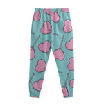 Pink Heart Lollipop Pattern Print Sweatpants