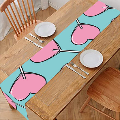 Pink Heart Lollipop Pattern Print Table Runner