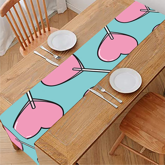 Pink Heart Lollipop Pattern Print Table Runner