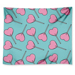 Pink Heart Lollipop Pattern Print Tapestry