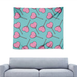 Pink Heart Lollipop Pattern Print Tapestry