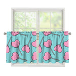 Pink Heart Lollipop Pattern Print Tier Curtains