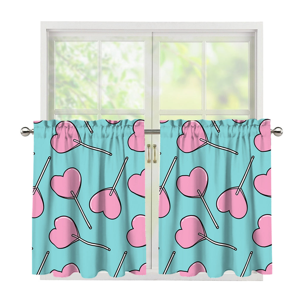 Pink Heart Lollipop Pattern Print Tier Curtains