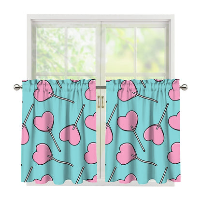 Pink Heart Lollipop Pattern Print Tier Curtains