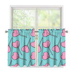 Pink Heart Lollipop Pattern Print Tier Curtains