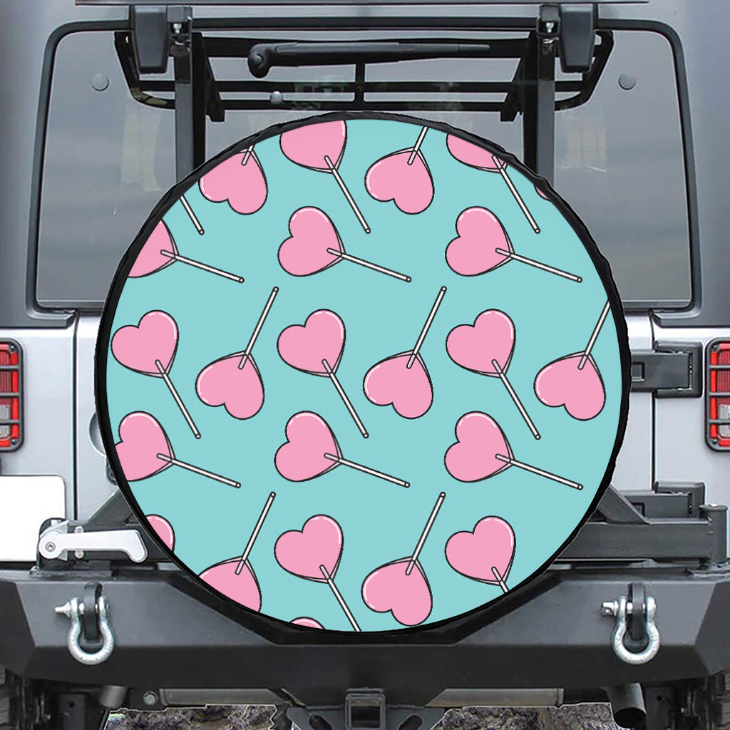 Pink Heart Lollipop Pattern Print Tire Cover