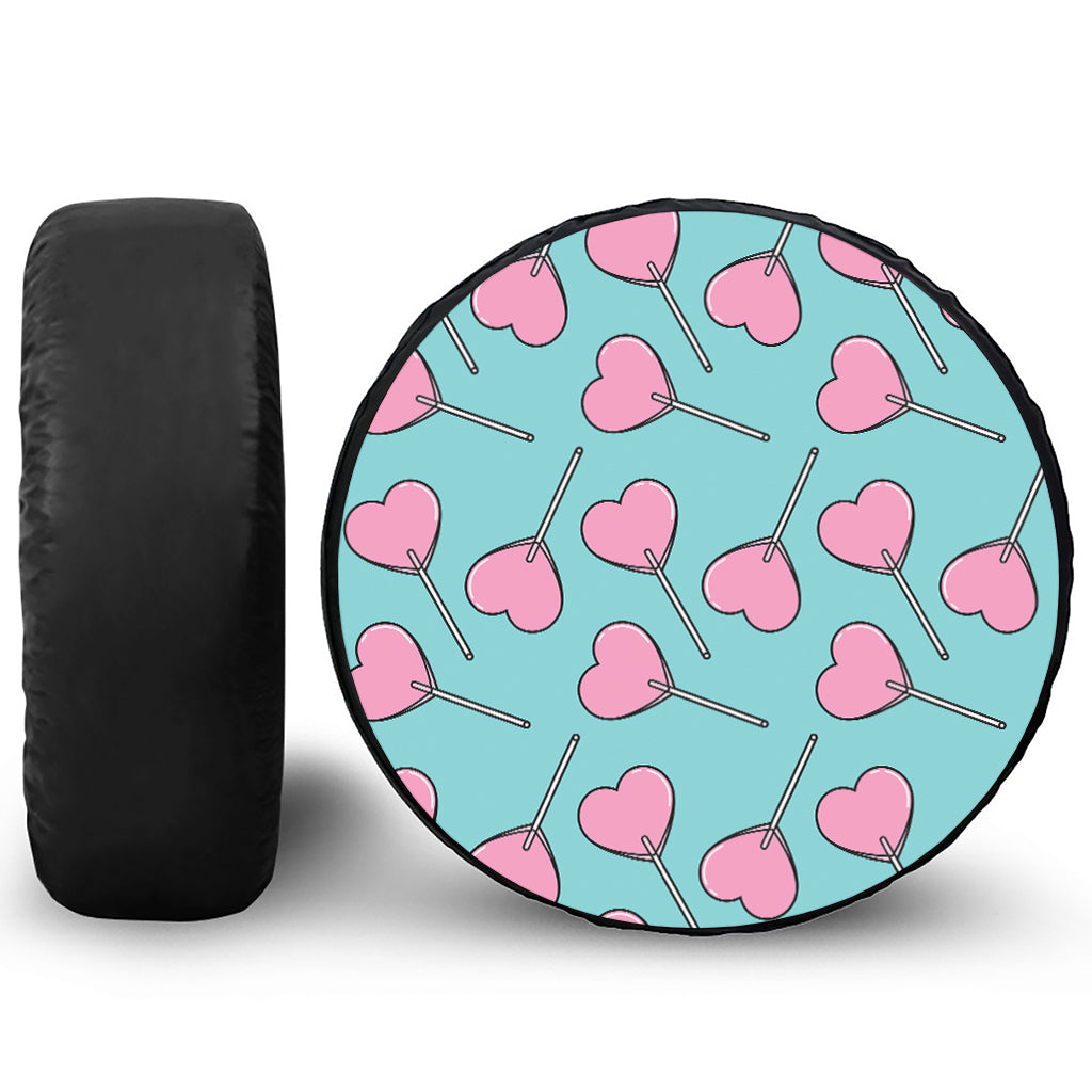 Pink Heart Lollipop Pattern Print Tire Cover