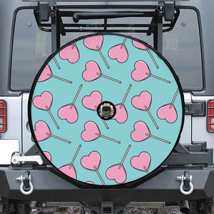 Pink Heart Lollipop Pattern Print Tire Cover With Camera Hole