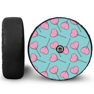 Pink Heart Lollipop Pattern Print Tire Cover With Camera Hole