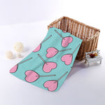 Pink Heart Lollipop Pattern Print Towel