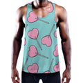 Pink Heart Lollipop Pattern Print Men's Workout Tank Top