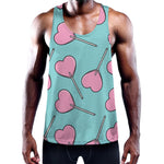 Pink Heart Lollipop Pattern Print Training Tank Top