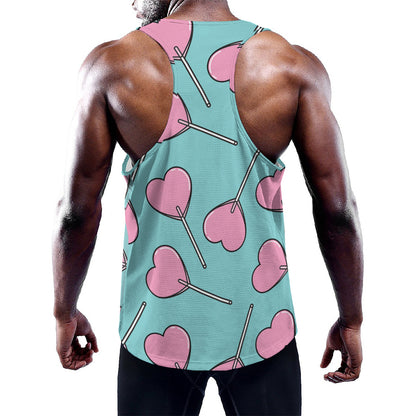 Pink Heart Lollipop Pattern Print Training Tank Top
