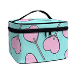 Pink Heart Lollipop Pattern Print Travel Makeup Bag