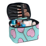 Pink Heart Lollipop Pattern Print Travel Makeup Bag