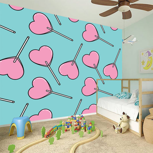 Pink Heart Lollipop Pattern Print Wall Sticker