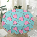 Pink Heart Lollipop Pattern Print Waterproof Round Tablecloth