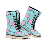 Pink Heart Lollipop Pattern Print Winter Boots