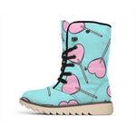 Pink Heart Lollipop Pattern Print Winter Boots