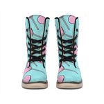 Pink Heart Lollipop Pattern Print Winter Boots