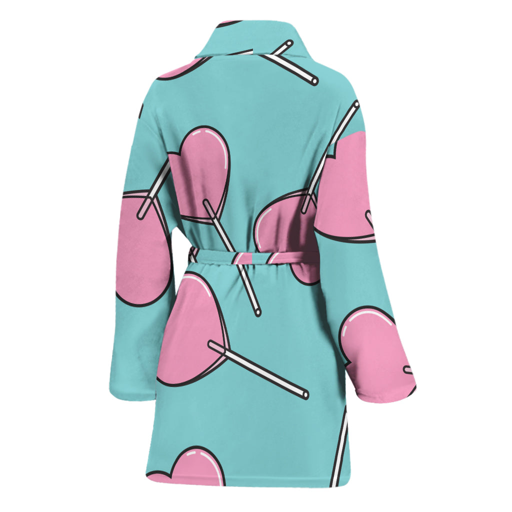 Pink Heart Lollipop Pattern Print Women's Bathrobe