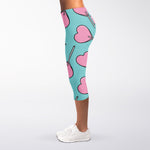 Pink Heart Lollipop Pattern Print Women's Capri Leggings