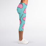 Pink Heart Lollipop Pattern Print Women's Capri Leggings