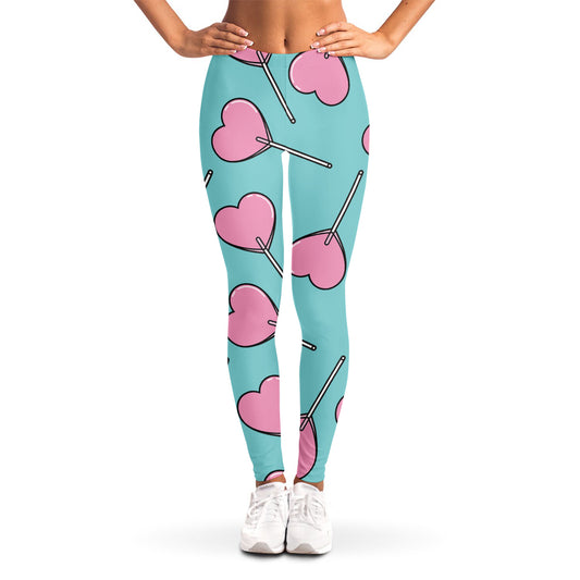 Pink Heart Lollipop Pattern Print Women's Leggings
